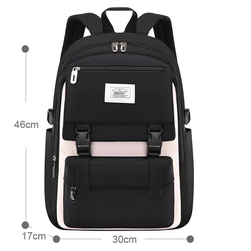 Fengdong high school bags for girls student many pockets waterproof school backpack teenage girl high quality campus backpack Black