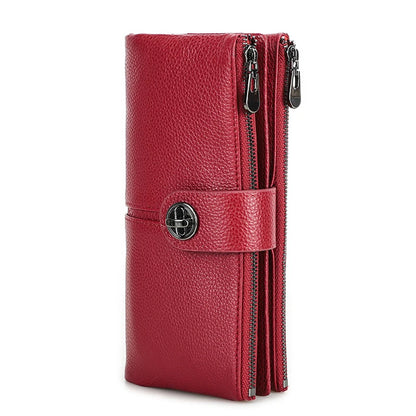 Contact'S Long Genuine Leather Female Wallet - Phone Pocket with AirTag Slot Red