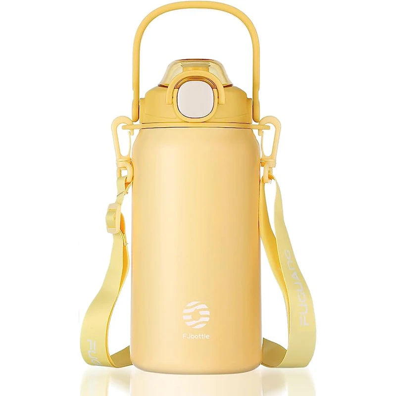 FEIJIAN Thermos Bottle Large Capacity With Straw Stainless Steel Yellow