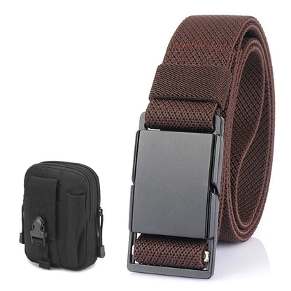 VATLTY 3.4cm Elastic Casual Belt for Men Metal Magnetic Buckle Brown B 125cm