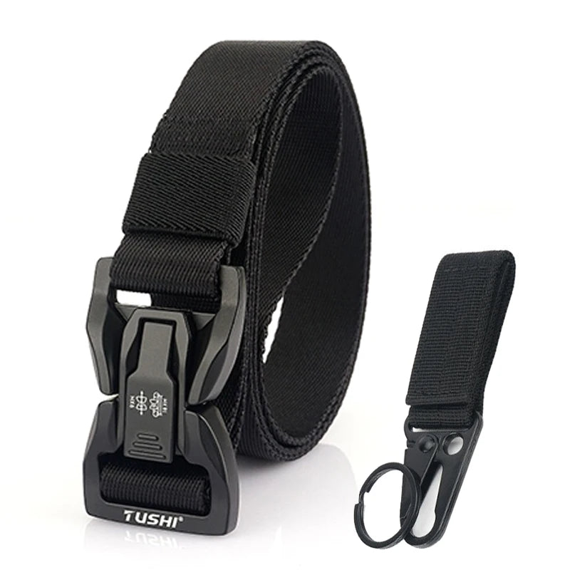 VATLTY New 2.5cm Techwear Hip Hop Nylon Belt Alloy Quick Release Buckle Black set 125cm