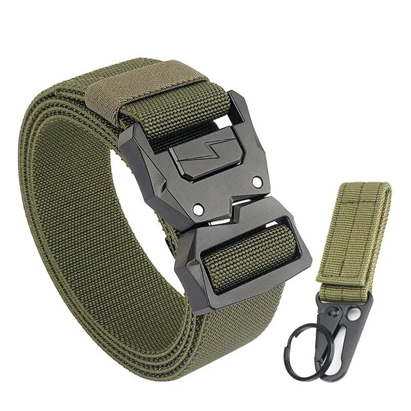 VATLTY 110cm-140cm Men's Elastic Belt Quick Release Alloy Buckle ArmyGreen set