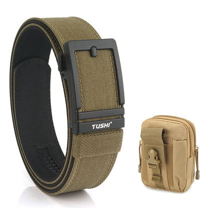 VATLTY New Men's Military Tactical Outdoor Casual Belt Automatic Dark brown set B 120cm