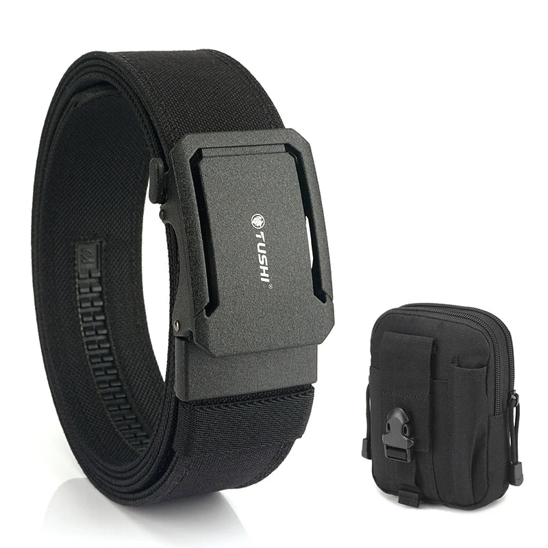 VATLTY 4.3cm Hard Tactical Belt 1100D Tight Nylon Alloy Automatic Buckle Black set B 120cm