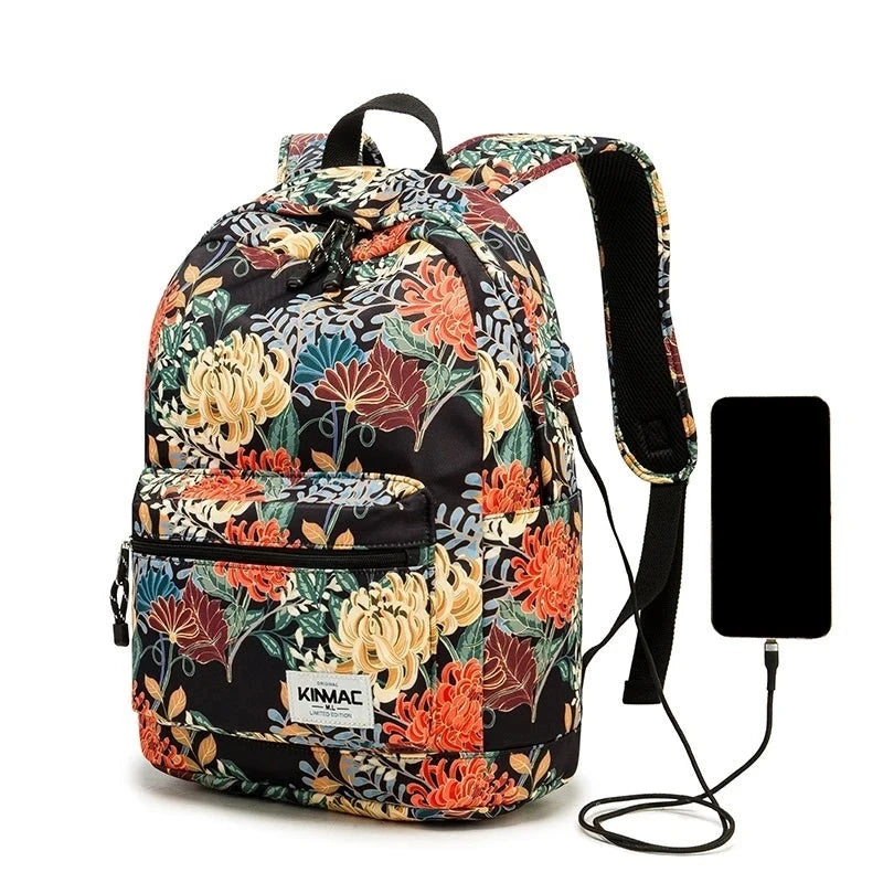 Kinmac Brand Backpack Laptop Bag 14,15.6 Inch, Case For Macbook, School Backpack Chrysanthemum 15-16 inch