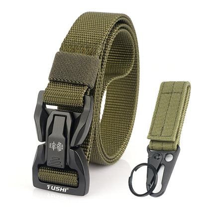 VATLTY 2.5cm Thin Tactical Belt Soft Real Nylon QR Metal Buckle ArmyGreen set 125cm