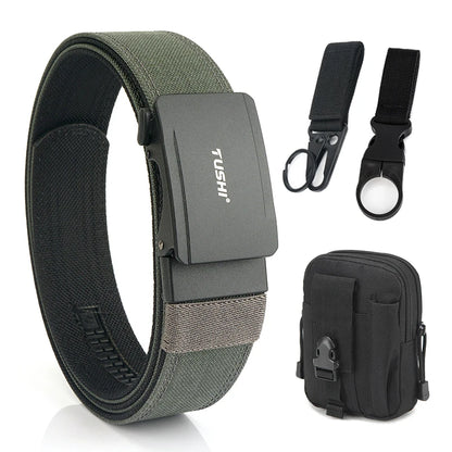 VATLTY New Men's Military Pistol Belt Metal Automatic Buckle Sturdy Nylon Gray set C 120cm