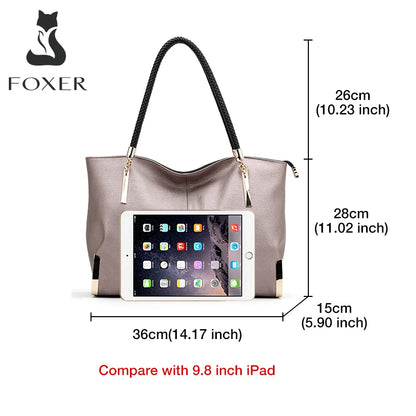 FOXER Brand Stylish Women Cowhide Leather Handbag