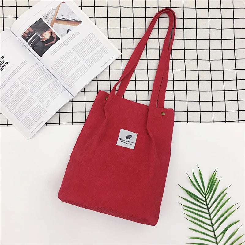 Corduroy Bag for Women Shopper Red