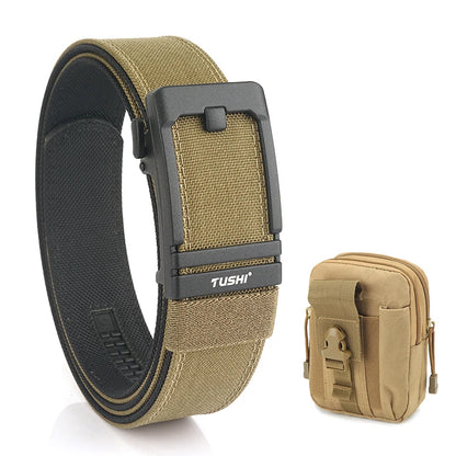 VATLTY New Tactical Pistol Airsoft Belt for Men Metal Automatic Buckle Dark brown set B 120cm