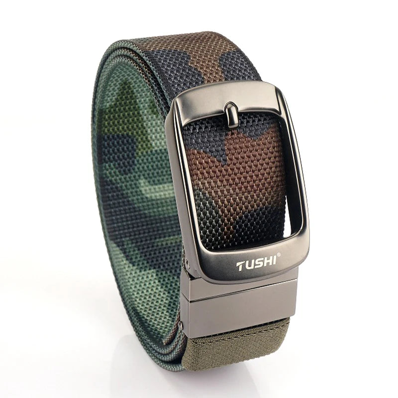 Reversible Belt Alloy Automatic Buckle Real Nylon 34mm Two Color Girdle Camouflage 120cm