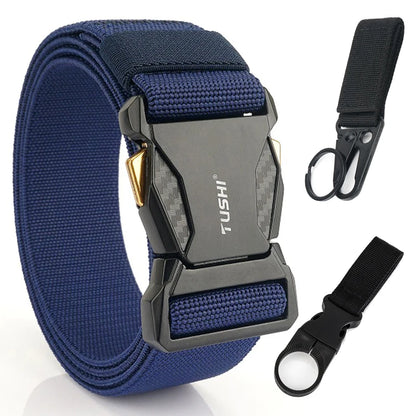 Elastic Belt for Men/Unisex Alloy Buckle Quick Release Carbon Texture Navy blue set 1
