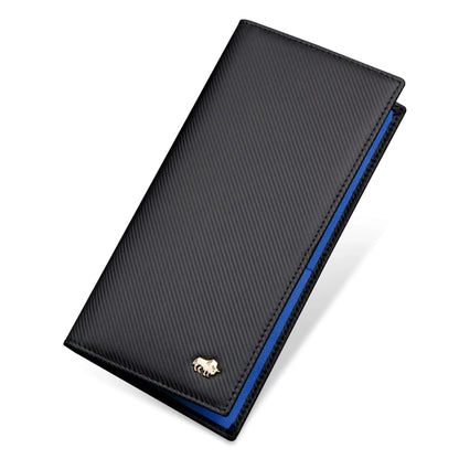 BISON DENIM Genuine Leather Long Wallet Business Men's Black Blue Carbon