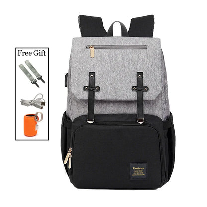 Multifunctional Waterproof Fabric Baby Diaper Bag 076 grey black