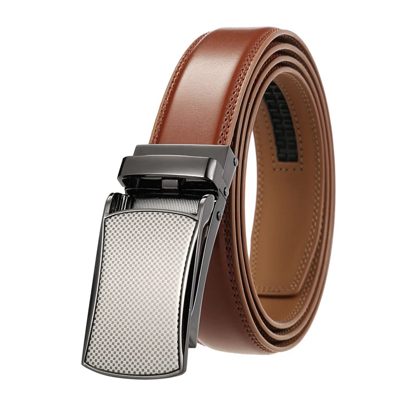 VATLTY 31mm Leather Belt for Men Alloy Automatic Buckle Without Holes Brown 1