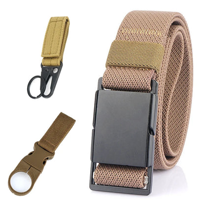 VATLTY 3.4cm Elastic Casual Belt for Men Metal Magnetic Buckle Khaki A 125cm