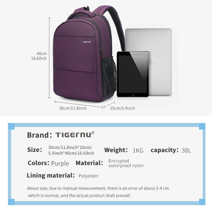 Tigernu Fashion Women Backpack Purple Anti Theft 15.6inch Laptop