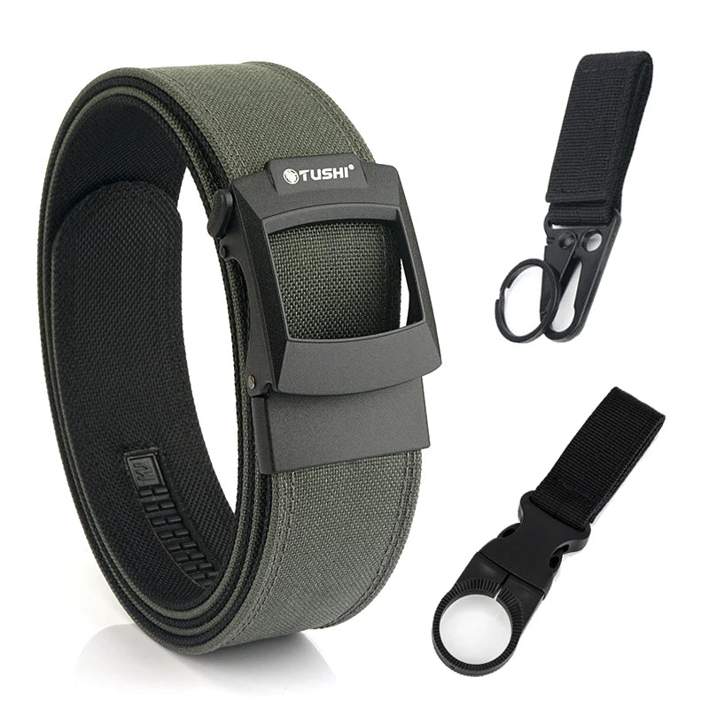 VATLTY 4.3cm Hard Tactical Gun Belt Metal Automatic Buckle Thick Nylon Gray set A 120cm