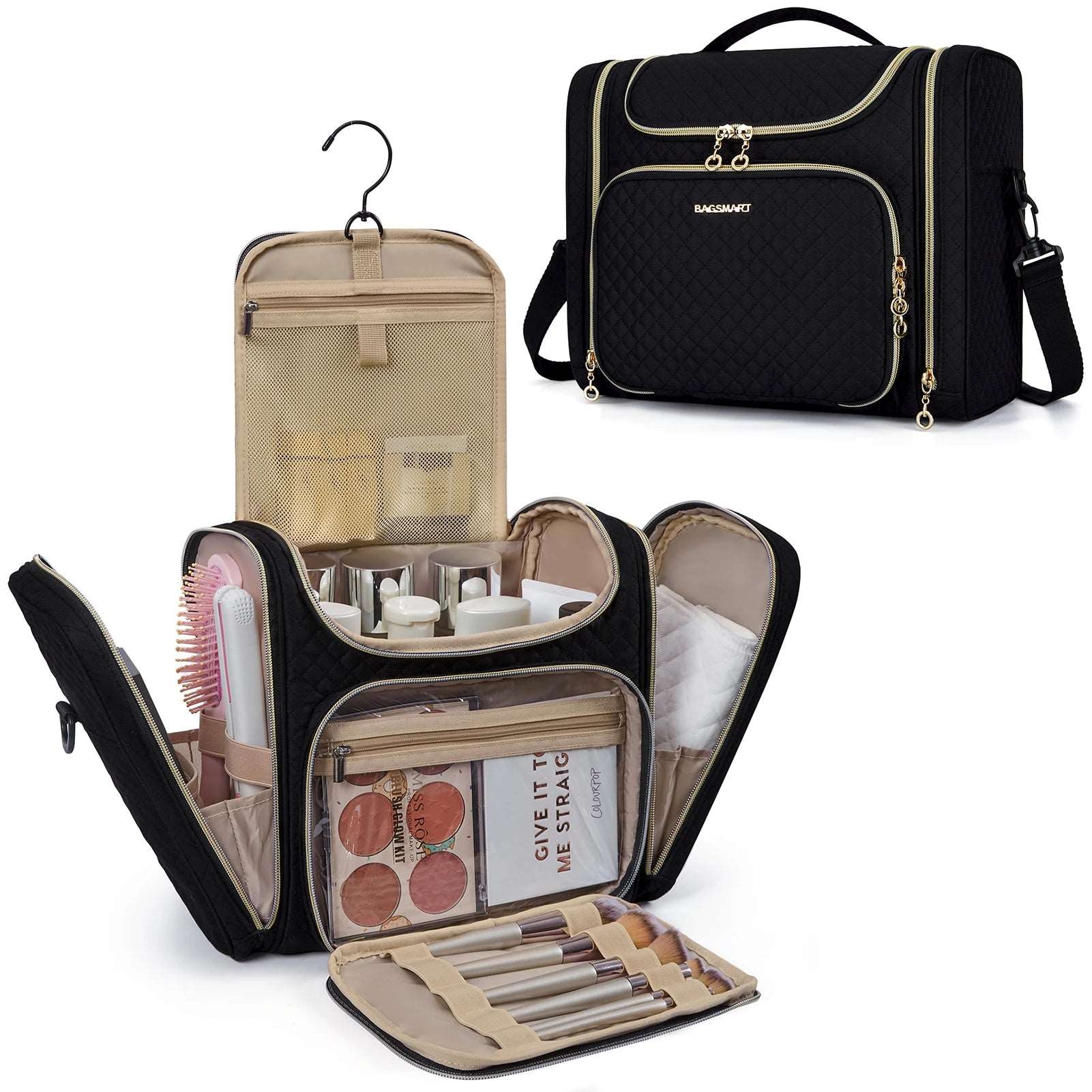 BAGSMART Makeup Bag / Toiletry Cosmetic Bag Travel Organizer Essentials Black