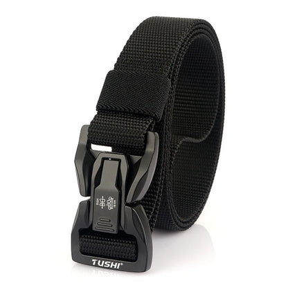 VATLTY 2.5cm Thin Tactical Belt Soft Real Nylon QR Metal Buckle Black 125cm