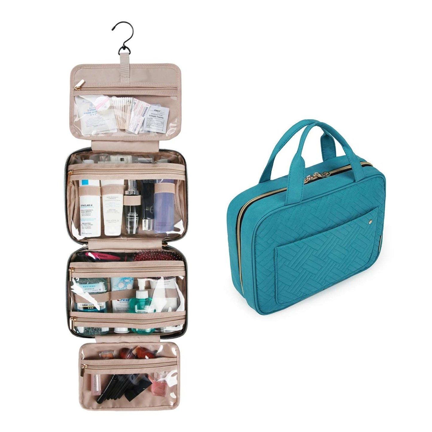 BAGSMART Makeup Cosmetic Bag with Hanging Hook Lake blue
