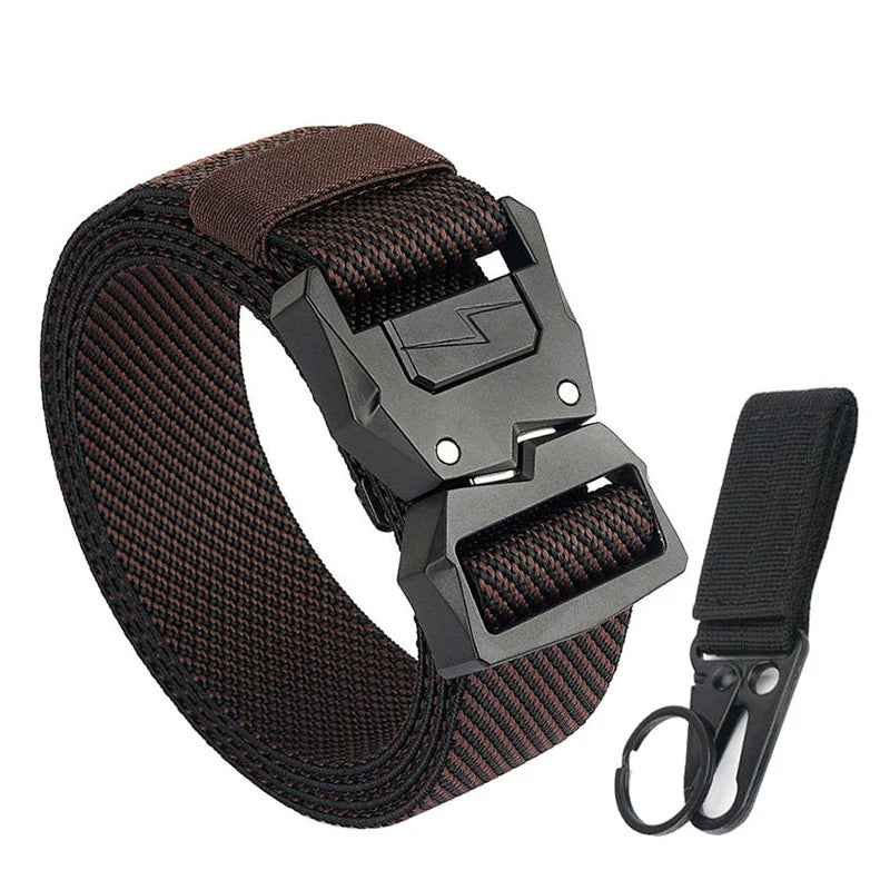 VATLTY 110cm-140cm Men's Elastic Belt Quick Release Alloy Buckle Twill brown set