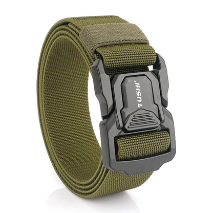 VATLTY Elastic Belt for Men/Unisex Aluminum Alloy Hiking Military Tactical Belt ArmyGreen 125cm