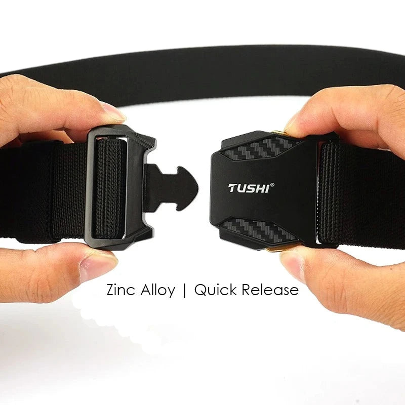 Elastic Belt for Men/Unisex Alloy Buckle Quick Release Carbon Texture
