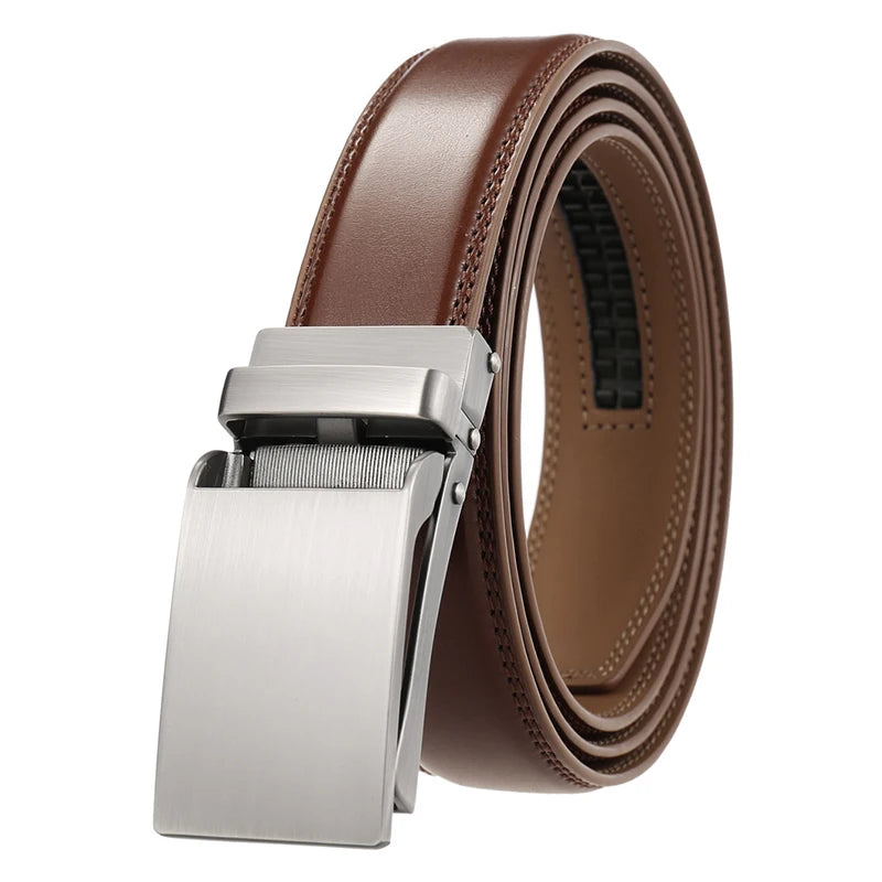 VATLTY Leather Cowhide Belt for Men Alloy Automatic Buckle Gray brown