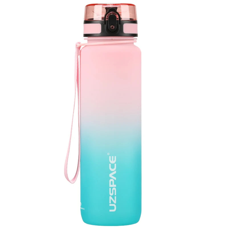 UZSPACE 1000ml Sport Water Bottle With Time Marker BPA Free pink and cyan 901-1000ml