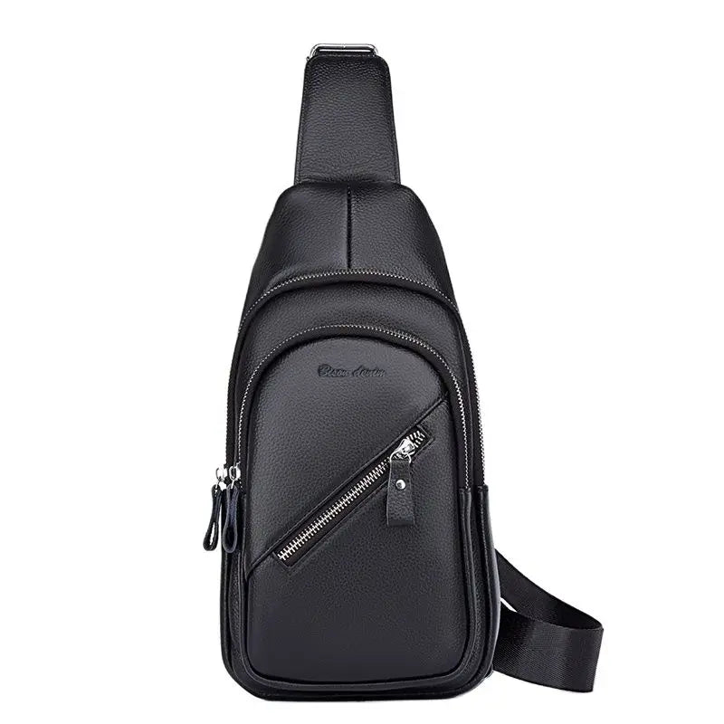 BISON DENIM New Designer Cowhide Leather Chest Bag Vintage Fashion Crossbody Men's Business Bag Travel Casual Shoulder Bag N20288 Black