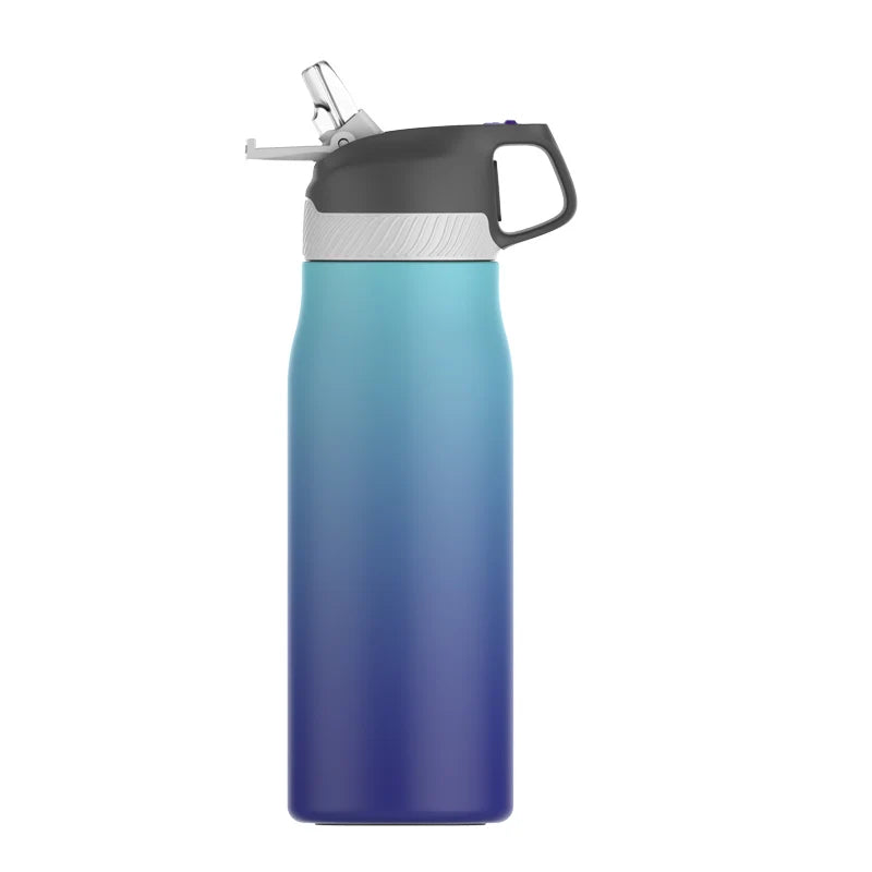 FEIJIAN Insulated Water Bottle with Straw Lid Double Wall Thermos Stainless Steel Gradient Blue 710ml 550-710ml