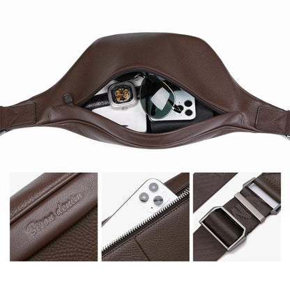 BISON DENIM Genuine Leather Waist Bag Men Women Funny Pack Quality Cowhide Belt Bag For Cell Phone Credit Cards Travel Chest Bag
