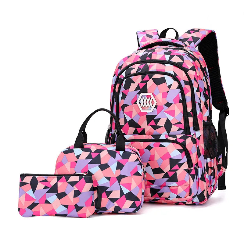 School Backpack Set Waterproof Nylon Black 1 Set