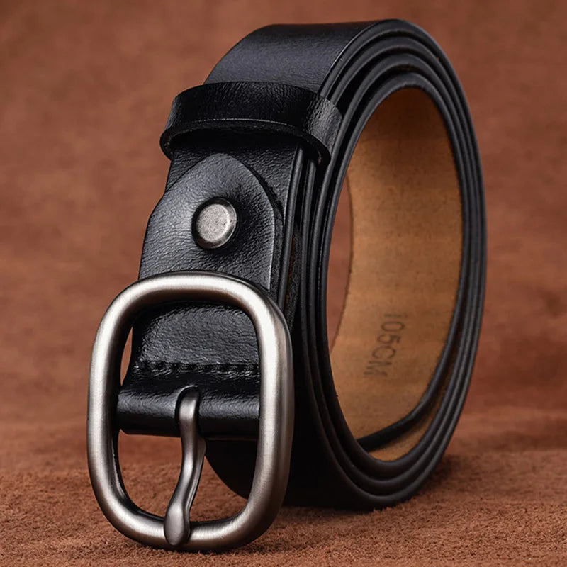 VATLTY 95cm-115cm Women's Leather Belt 2.8cm Natural Cowhide Black