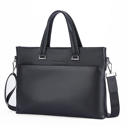 BISONDENIM Man Business Briefcase Bag Split Leather For 14 inch Laptop Black
