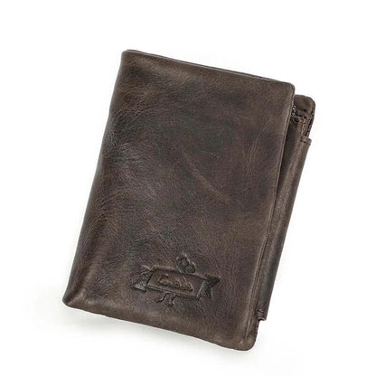 CONTACT'S Genuine Crazy Horse Leather Men's Wallet Vintage Trifold Coffee S