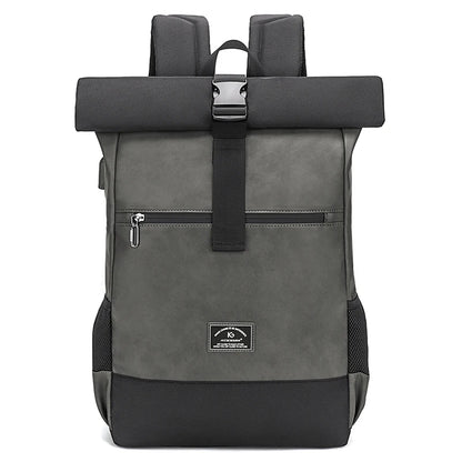 Waterproof usb Computer Backpack PU Leather GRAY