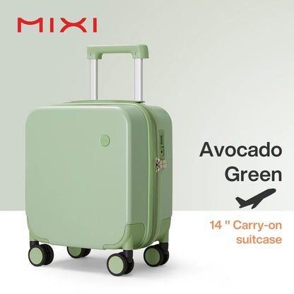 MIXI 14 Inch Underseat Carry On Luggage Spinner Wheels Avocado Green