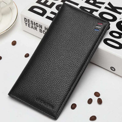 BISON DENIM Cowskin Long Purse For Men Wallet Leather Black N4391