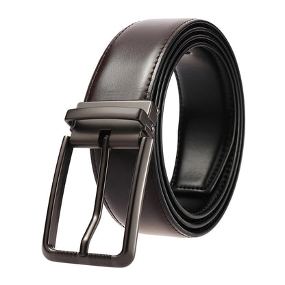 VATLTY New Men's Belt Hard Metal Buckle Leather Belt Gray buckle brown