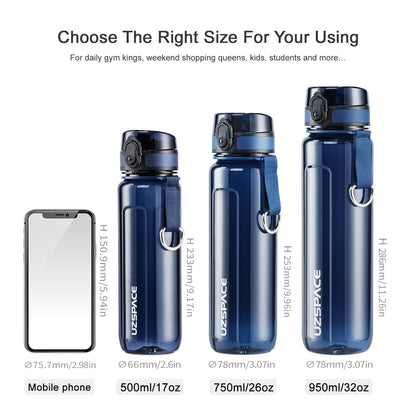 UZSPACE Sport Water Bottle BPA Free Portable 350/500/750/950ml