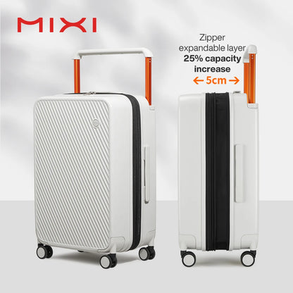 MIXI Expandable Carry On Luggage Lightweight Large Capacity 20" 24" Smoke White