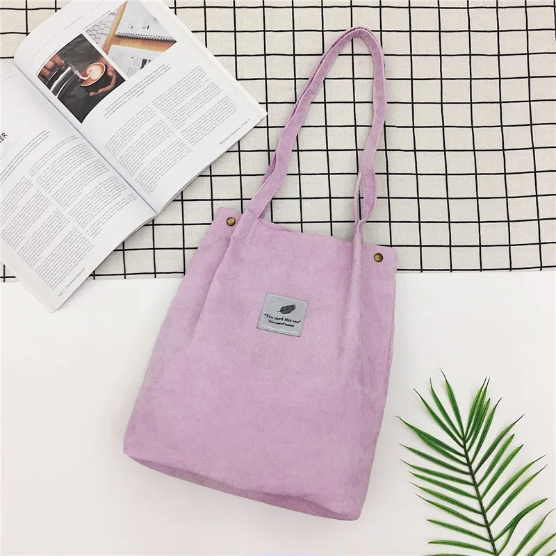 Corduroy Bag for Women Shopper Purple