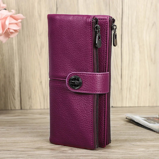 Contact'S Long Genuine Leather Female Wallet - Phone Pocket with AirTag Slot PURPLE