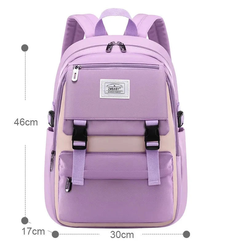Fengdong high school bags for girls student many pockets waterproof school backpack teenage girl high quality campus backpack Purple