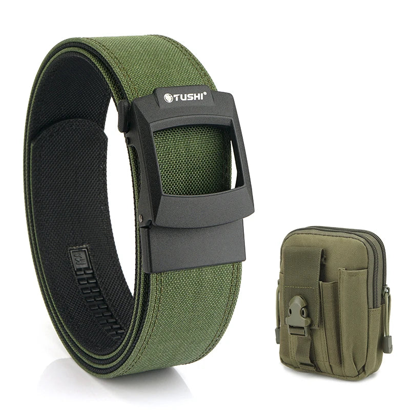 VATLTY 4.3cm Hard Tactical Gun Belt Metal Automatic Buckle Thick Nylon ArmyGreen set B 120cm