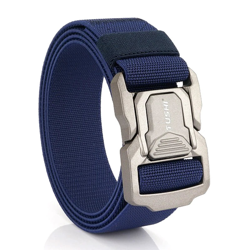 VATLTY Elastic Belt for Men/Unisex Aluminum Alloy Hiking Military Tactical Belt Navy blue 125cm
