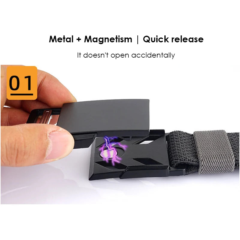 VATLTY 3.4cm Elastic Casual Belt for Men Metal Magnetic Buckle