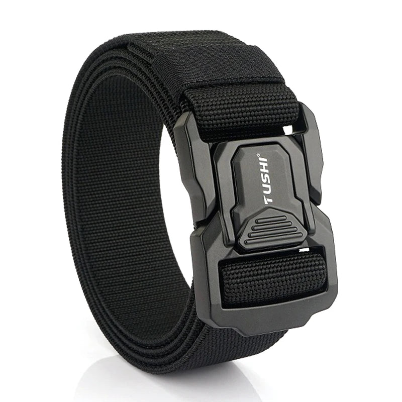 VATLTY Elastic Belt for Men/Unisex Aluminum Alloy Hiking Military Tactical Belt Black 125cm